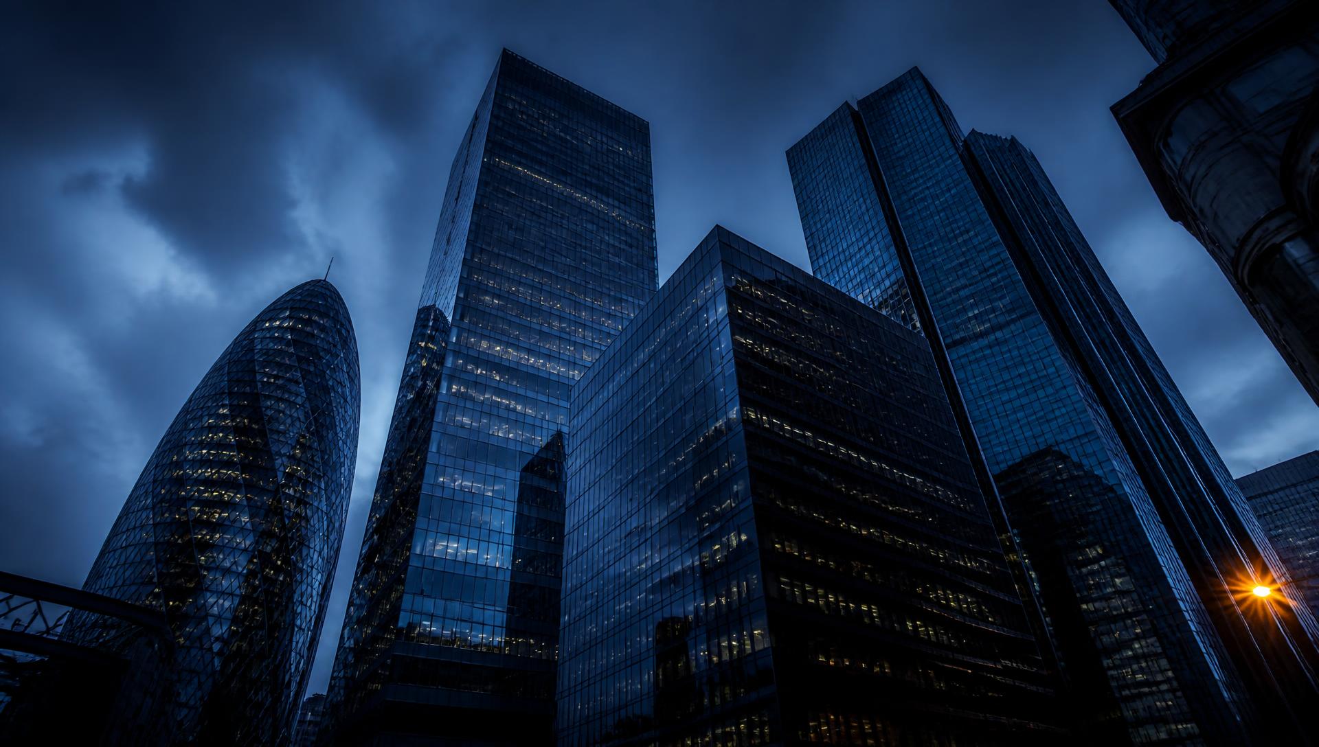 London business district at blue hour